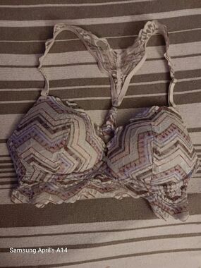 PINK Victoria's Secret Chevron Lace Racerback Bra in Beige and Lavender